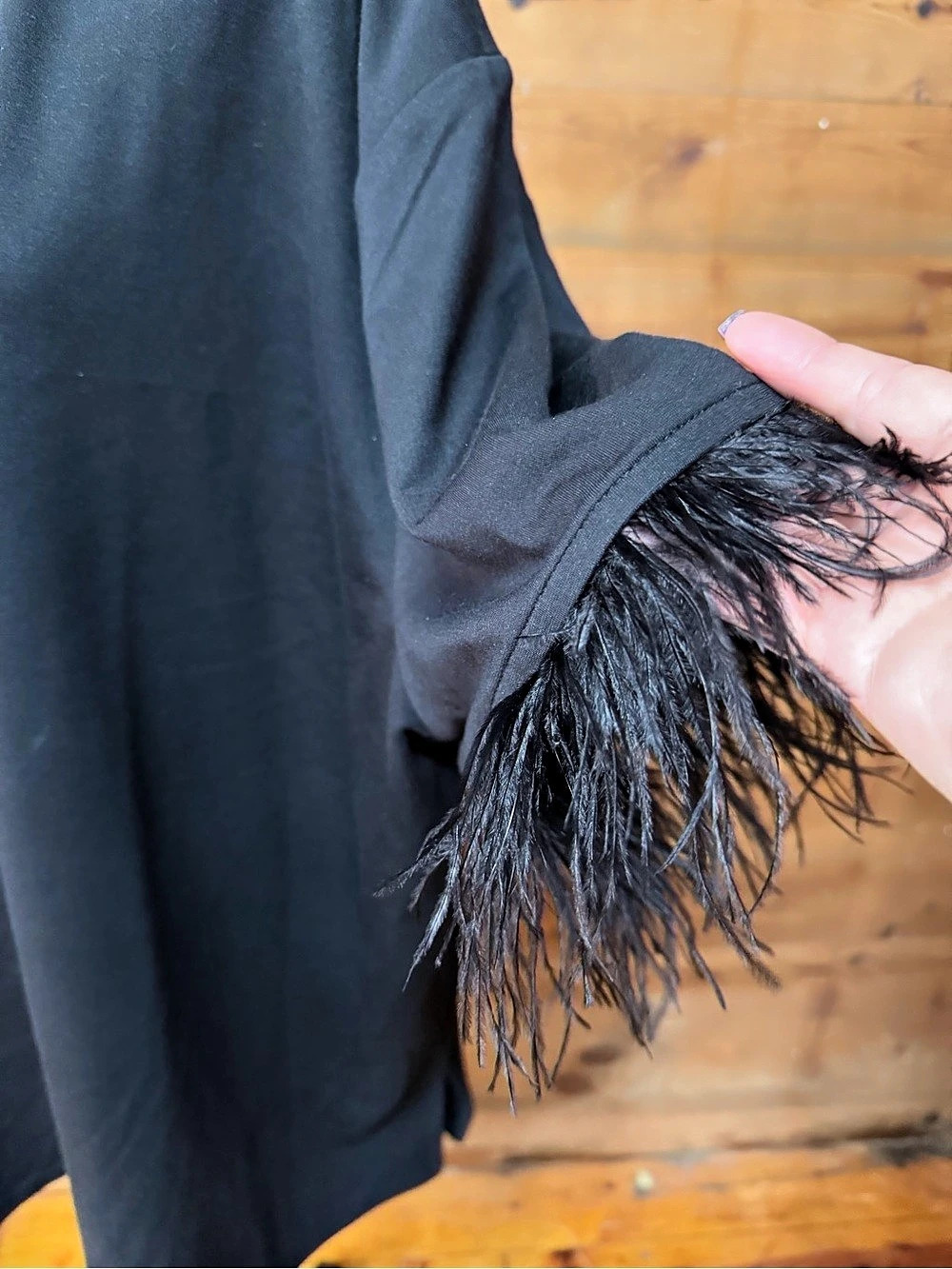 FORCYNTHIA Feather Trim Tunic Top in Black Size 2X Like New